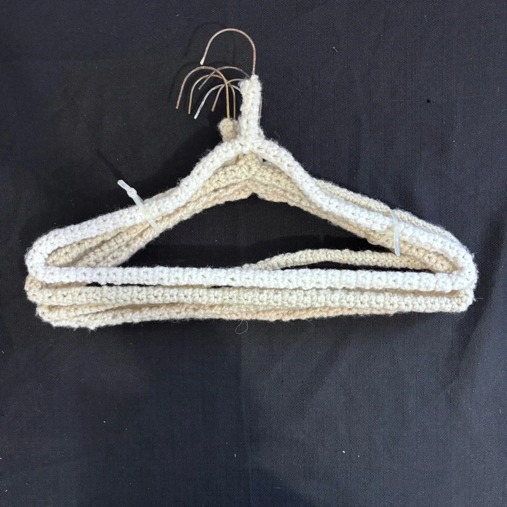 Vintage Hand Crocheted Padded Clothes Hangers Cream Boho Cottagecore Set of 6